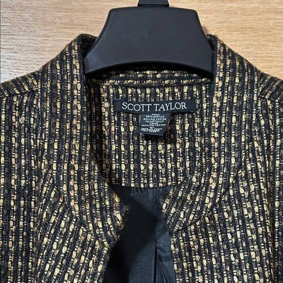 Scott Taylor women’s Sz XL Elegant Black & Gold lined Tweed Blazer - Picture 2 of 7